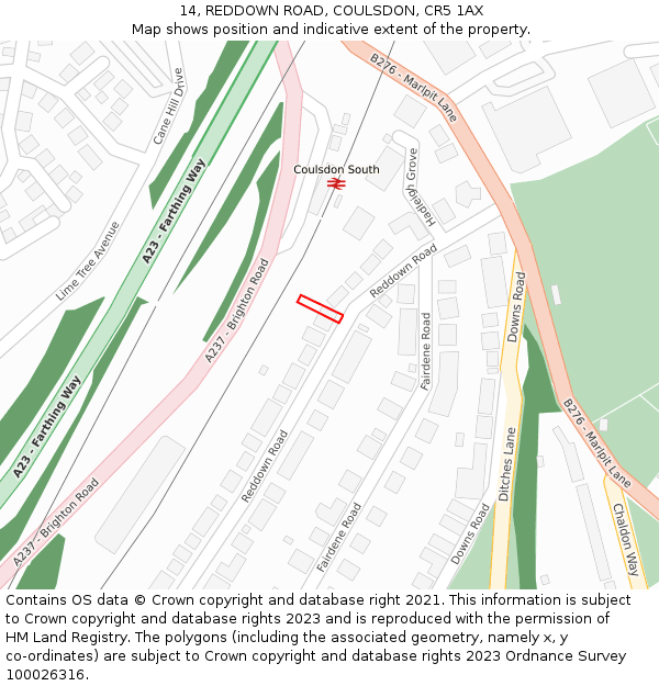 14, REDDOWN ROAD, COULSDON, CR5 1AX: Location map and indicative extent of plot