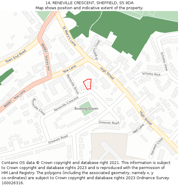 14, RENEVILLE CRESCENT, SHEFFIELD, S5 9DA: Location map and indicative extent of plot