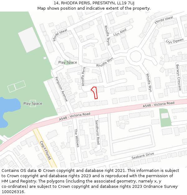 14, RHODFA PERIS, PRESTATYN, LL19 7UJ: Location map and indicative extent of plot