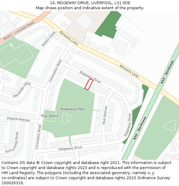 14, RIDGEWAY DRIVE, LIVERPOOL, L31 0DE: Location map and indicative extent of plot