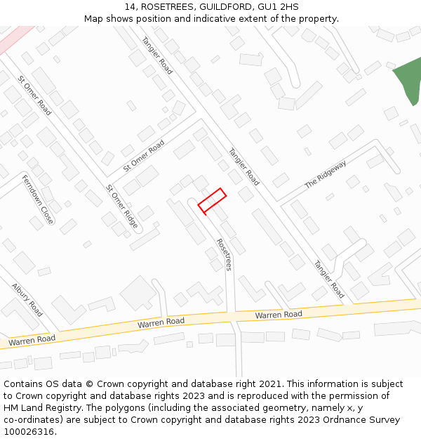 14, ROSETREES, GUILDFORD, GU1 2HS: Location map and indicative extent of plot