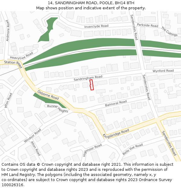 14, SANDRINGHAM ROAD, POOLE, BH14 8TH: Location map and indicative extent of plot