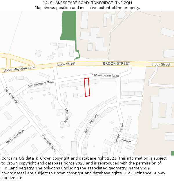 14, SHAKESPEARE ROAD, TONBRIDGE, TN9 2QH: Location map and indicative extent of plot