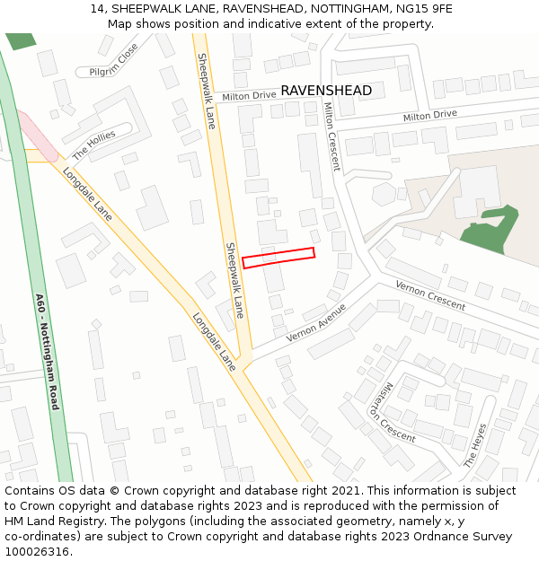 14, SHEEPWALK LANE, RAVENSHEAD, NOTTINGHAM, NG15 9FE: Location map and indicative extent of plot