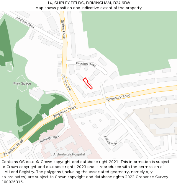 14, SHIPLEY FIELDS, BIRMINGHAM, B24 9BW: Location map and indicative extent of plot