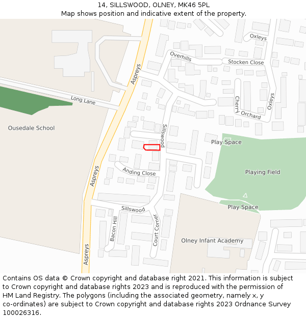 14, SILLSWOOD, OLNEY, MK46 5PL: Location map and indicative extent of plot