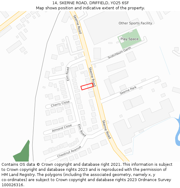 14, SKERNE ROAD, DRIFFIELD, YO25 6SF: Location map and indicative extent of plot