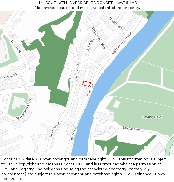 14, SOUTHWELL RIVERSIDE, BRIDGNORTH, WV16 4AS: Location map and indicative extent of plot