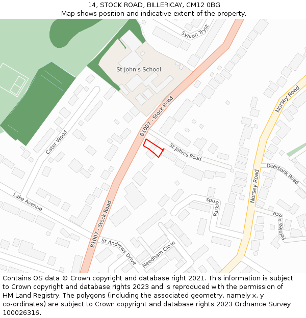 14, STOCK ROAD, BILLERICAY, CM12 0BG: Location map and indicative extent of plot