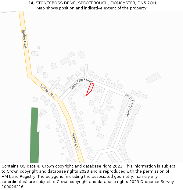 14, STONECROSS DRIVE, SPROTBROUGH, DONCASTER, DN5 7QH: Location map and indicative extent of plot