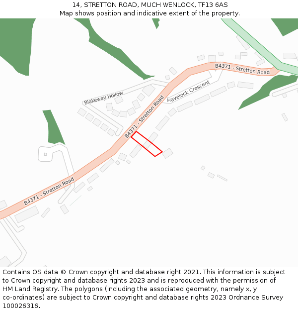 14, STRETTON ROAD, MUCH WENLOCK, TF13 6AS: Location map and indicative extent of plot