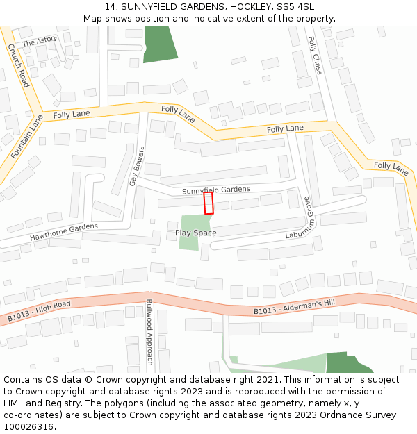 14, SUNNYFIELD GARDENS, HOCKLEY, SS5 4SL: Location map and indicative extent of plot