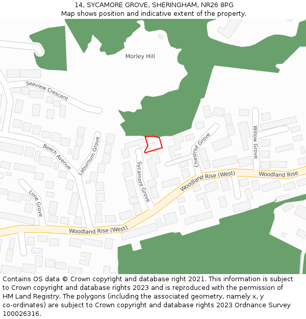 14, SYCAMORE GROVE, SHERINGHAM, NR26 8PG: Location map and indicative extent of plot