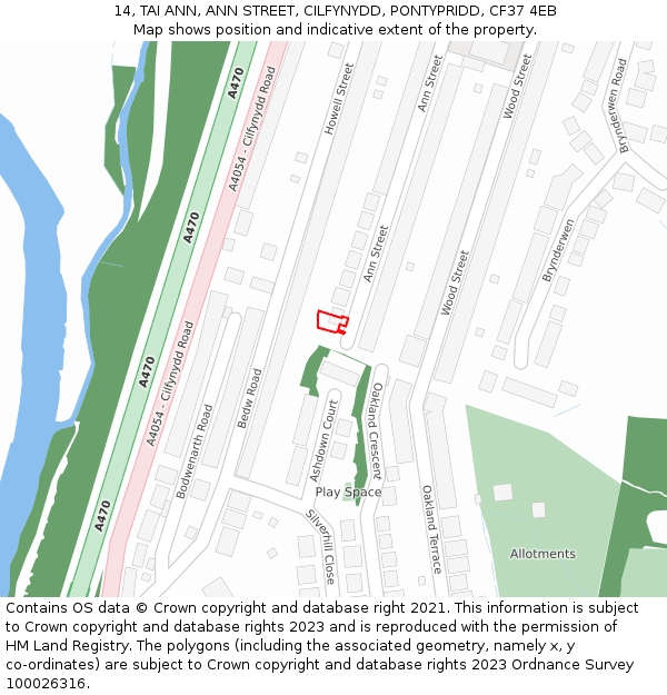 14, TAI ANN, ANN STREET, CILFYNYDD, PONTYPRIDD, CF37 4EB: Location map and indicative extent of plot