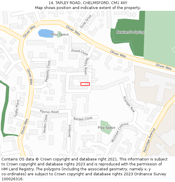 14, TAPLEY ROAD, CHELMSFORD, CM1 4XY: Location map and indicative extent of plot