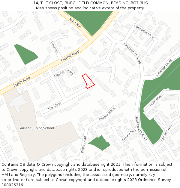 14, THE CLOSE, BURGHFIELD COMMON, READING, RG7 3HS: Location map and indicative extent of plot