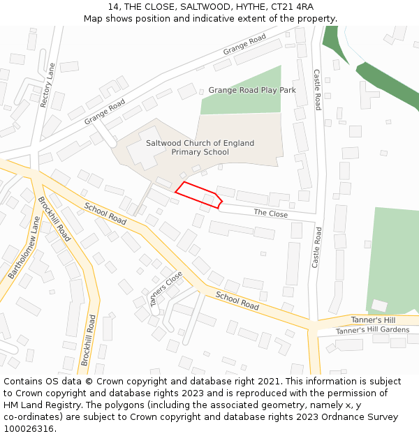 14, THE CLOSE, SALTWOOD, HYTHE, CT21 4RA: Location map and indicative extent of plot