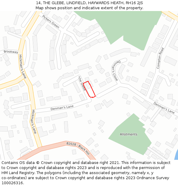 14, THE GLEBE, LINDFIELD, HAYWARDS HEATH, RH16 2JS: Location map and indicative extent of plot