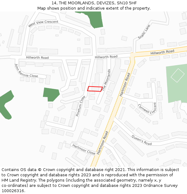 14, THE MOORLANDS, DEVIZES, SN10 5HF: Location map and indicative extent of plot