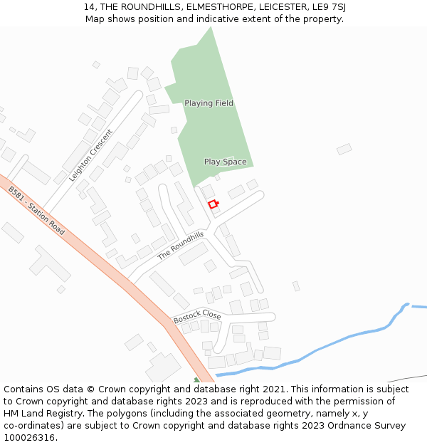 14, THE ROUNDHILLS, ELMESTHORPE, LEICESTER, LE9 7SJ: Location map and indicative extent of plot