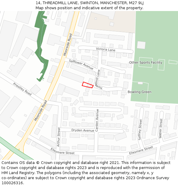 14, THREADMILL LANE, SWINTON, MANCHESTER, M27 9LJ: Location map and indicative extent of plot