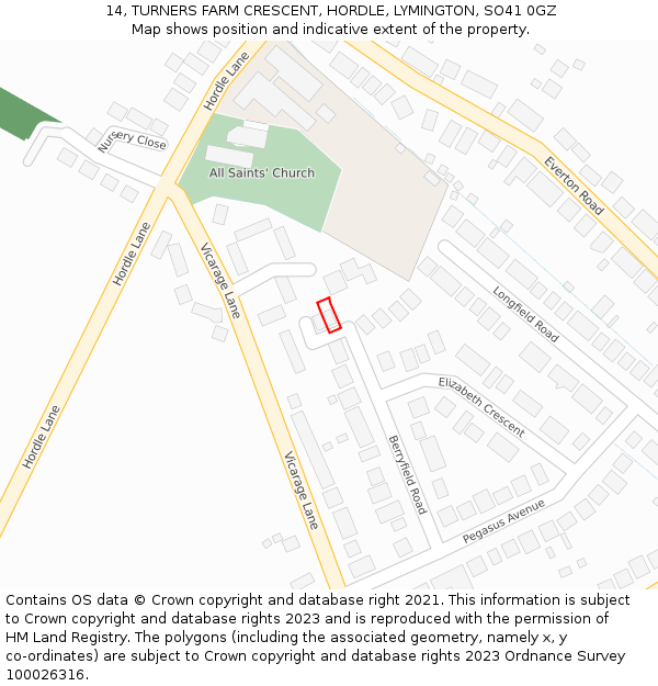 14, TURNERS FARM CRESCENT, HORDLE, LYMINGTON, SO41 0GZ: Location map and indicative extent of plot