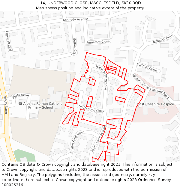 14, UNDERWOOD CLOSE, MACCLESFIELD, SK10 3QD: Location map and indicative extent of plot