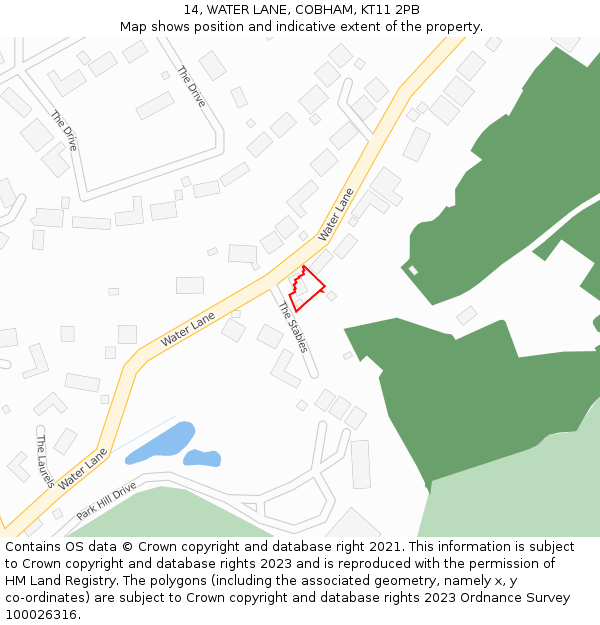 14, WATER LANE, COBHAM, KT11 2PB: Location map and indicative extent of plot