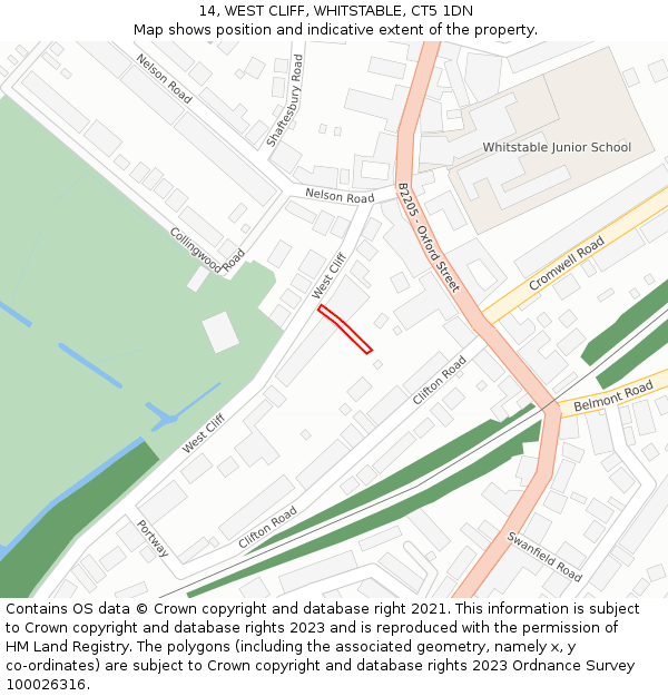 14, WEST CLIFF, WHITSTABLE, CT5 1DN: Location map and indicative extent of plot