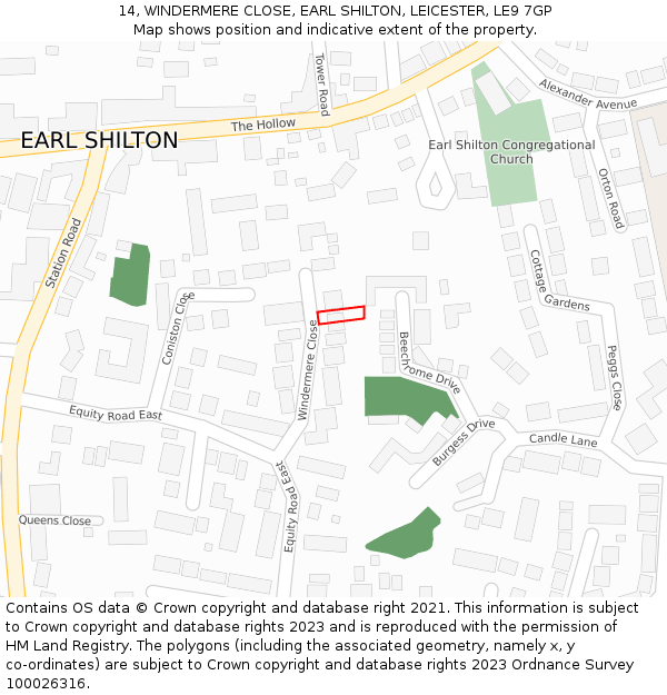 14, WINDERMERE CLOSE, EARL SHILTON, LEICESTER, LE9 7GP: Location map and indicative extent of plot