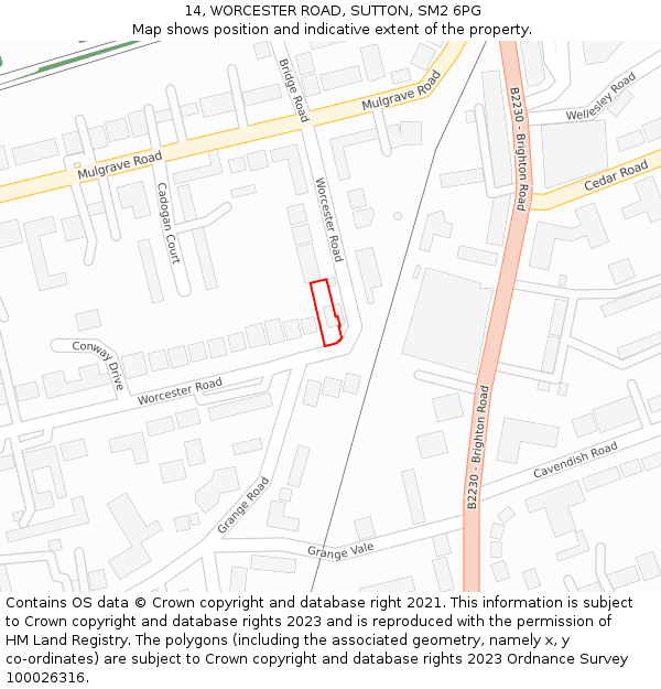 14, WORCESTER ROAD, SUTTON, SM2 6PG: Location map and indicative extent of plot