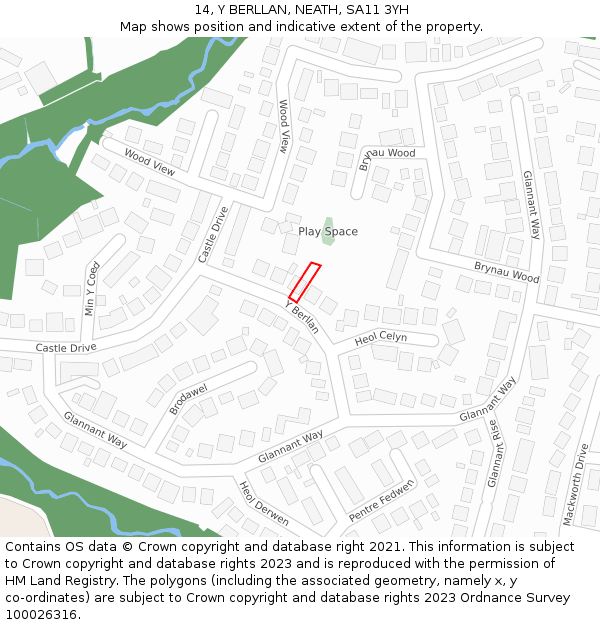 14, Y BERLLAN, NEATH, SA11 3YH: Location map and indicative extent of plot