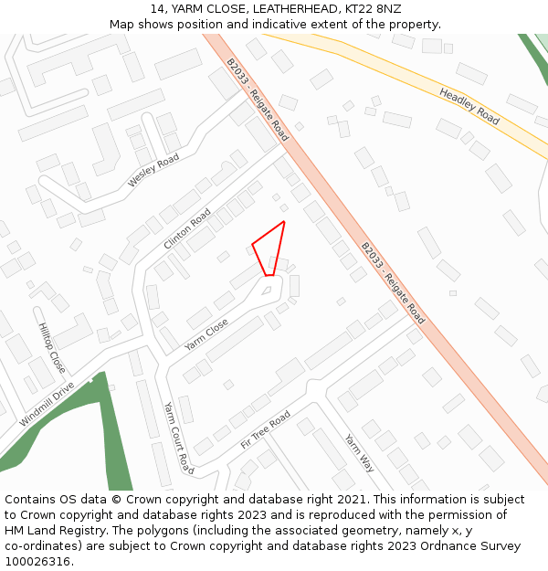 14, YARM CLOSE, LEATHERHEAD, KT22 8NZ: Location map and indicative extent of plot