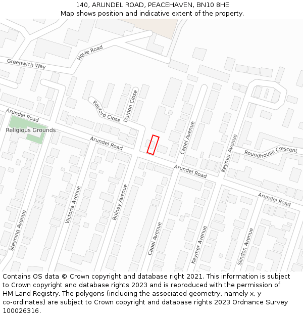 140, ARUNDEL ROAD, PEACEHAVEN, BN10 8HE: Location map and indicative extent of plot