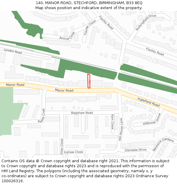 140, MANOR ROAD, STECHFORD, BIRMINGHAM, B33 8EQ: Location map and indicative extent of plot