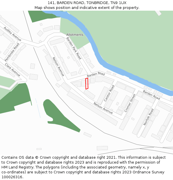 141, BARDEN ROAD, TONBRIDGE, TN9 1UX: Location map and indicative extent of plot