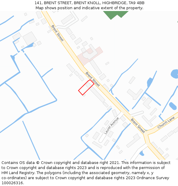 141, BRENT STREET, BRENT KNOLL, HIGHBRIDGE, TA9 4BB: Location map and indicative extent of plot