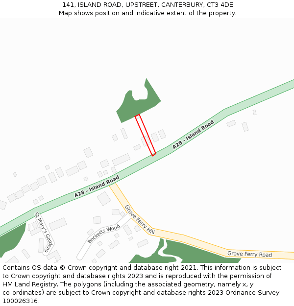 141, ISLAND ROAD, UPSTREET, CANTERBURY, CT3 4DE: Location map and indicative extent of plot