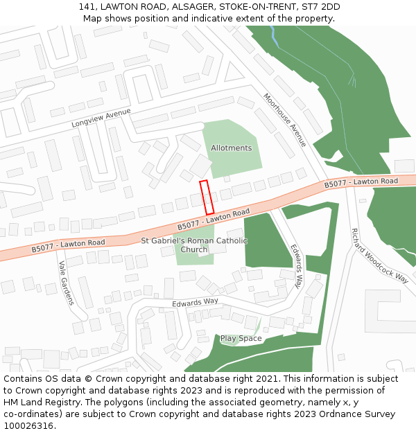 141, LAWTON ROAD, ALSAGER, STOKE-ON-TRENT, ST7 2DD: Location map and indicative extent of plot