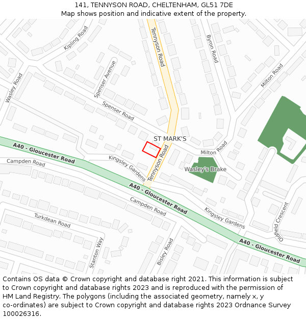 141, TENNYSON ROAD, CHELTENHAM, GL51 7DE: Location map and indicative extent of plot