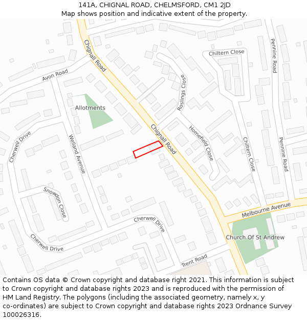 141A, CHIGNAL ROAD, CHELMSFORD, CM1 2JD: Location map and indicative extent of plot