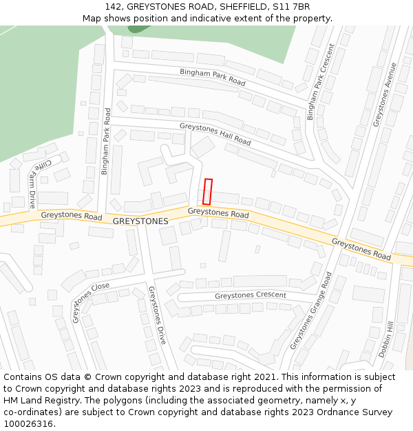 142, GREYSTONES ROAD, SHEFFIELD, S11 7BR: Location map and indicative extent of plot