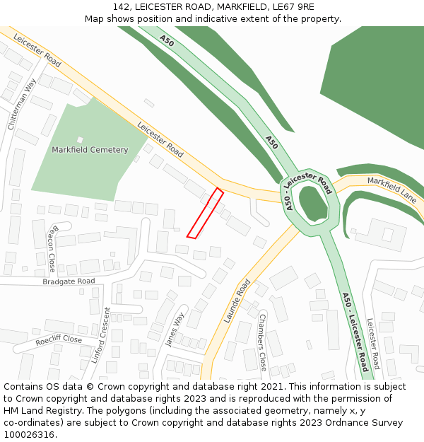 142, LEICESTER ROAD, MARKFIELD, LE67 9RE: Location map and indicative extent of plot