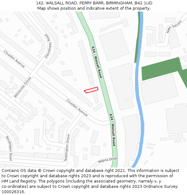 142, WALSALL ROAD, PERRY BARR, BIRMINGHAM, B42 1UD: Location map and indicative extent of plot