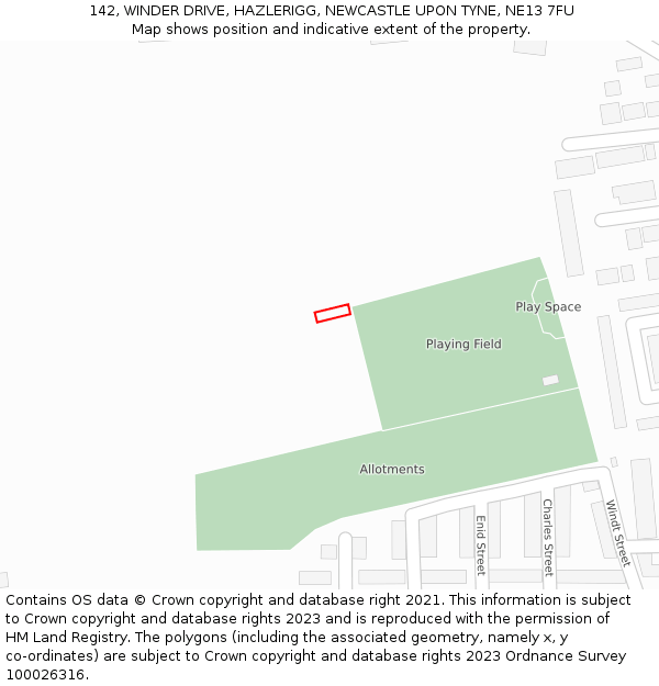 142, WINDER DRIVE, HAZLERIGG, NEWCASTLE UPON TYNE, NE13 7FU: Location map and indicative extent of plot