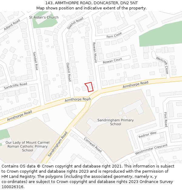 143, ARMTHORPE ROAD, DONCASTER, DN2 5NT: Location map and indicative extent of plot