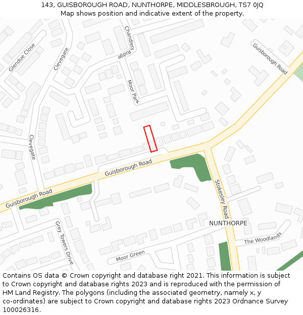 143, GUISBOROUGH ROAD, NUNTHORPE, MIDDLESBROUGH, TS7 0JQ: Location map and indicative extent of plot