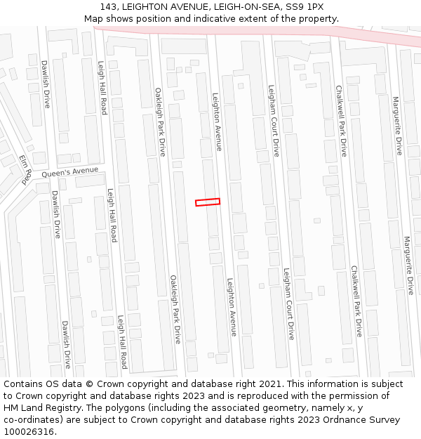 143, LEIGHTON AVENUE, LEIGH-ON-SEA, SS9 1PX: Location map and indicative extent of plot