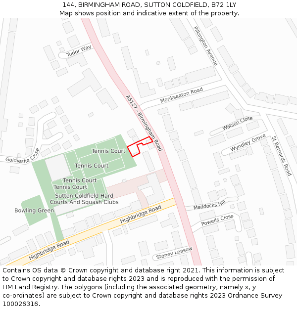 144, BIRMINGHAM ROAD, SUTTON COLDFIELD, B72 1LY: Location map and indicative extent of plot