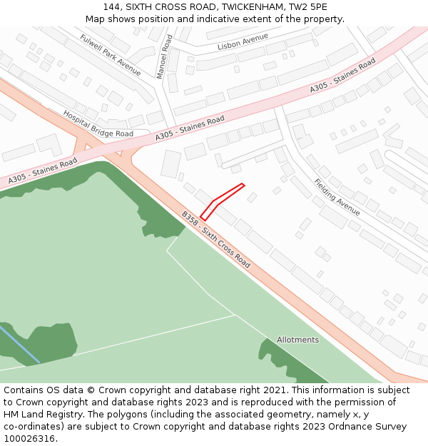 144, SIXTH CROSS ROAD, TWICKENHAM, TW2 5PE: Location map and indicative extent of plot